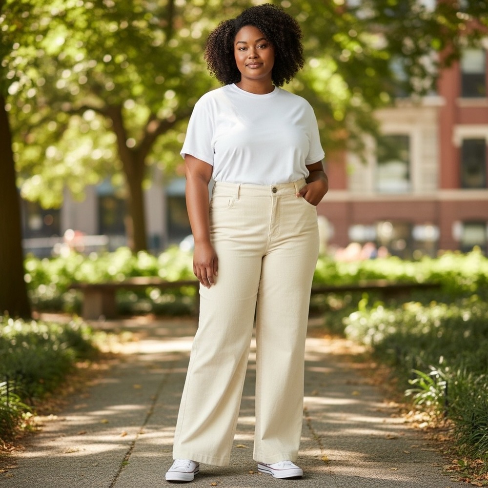 Michael Kors Cream Corduroy Wide Leg Trousers Off White Pants Size 14